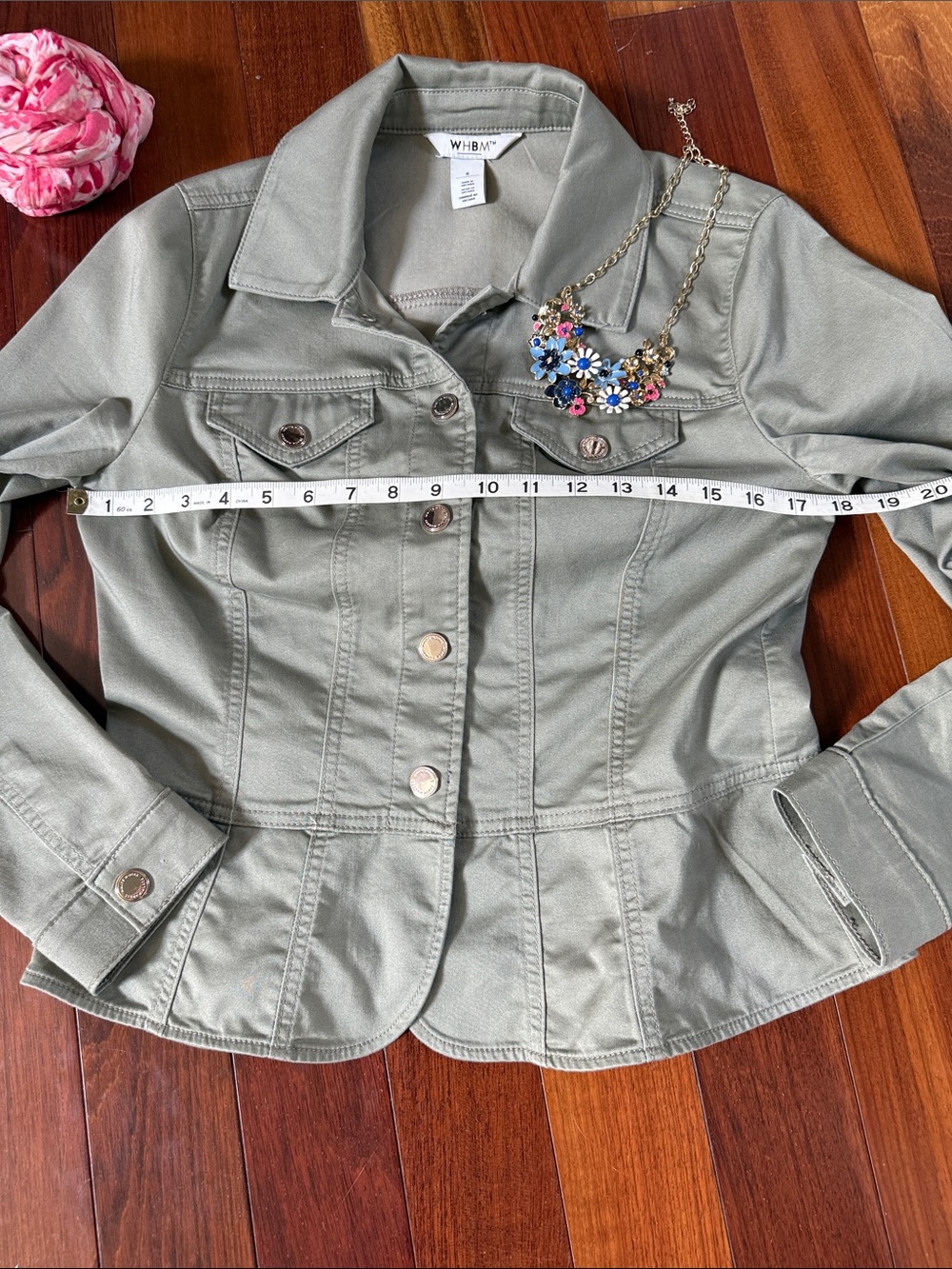 White House Black Market Olive Green Tailored Jean Jacket size6 - Picture 5 of 7